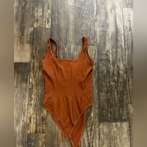 Brown Bodysuit Slimming Cinched Waist